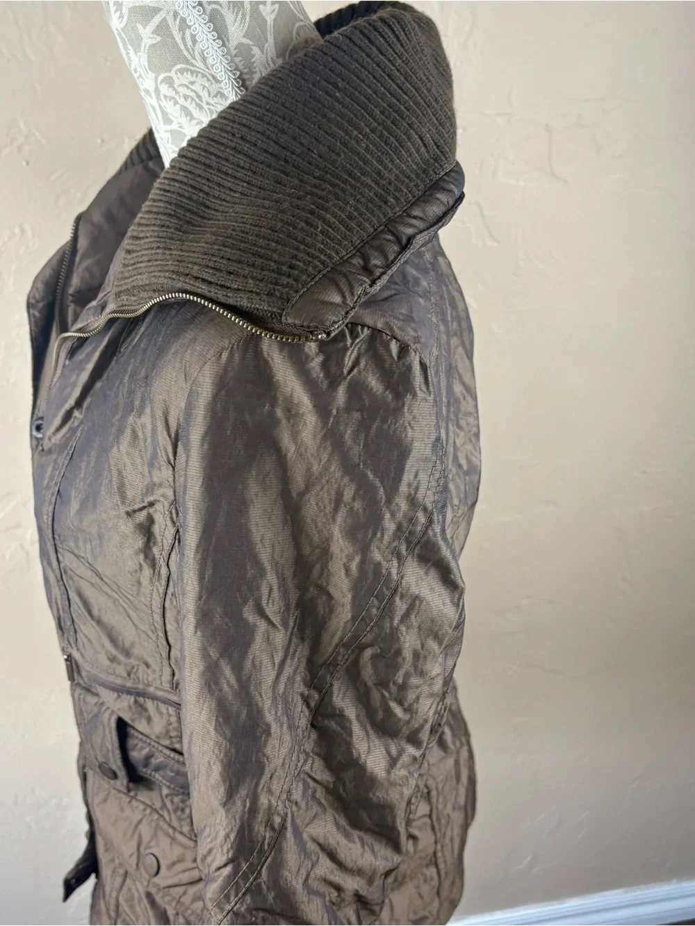 a.n.a. Brown Winter Coat Belted Sweater Collar Women’s Size Medium